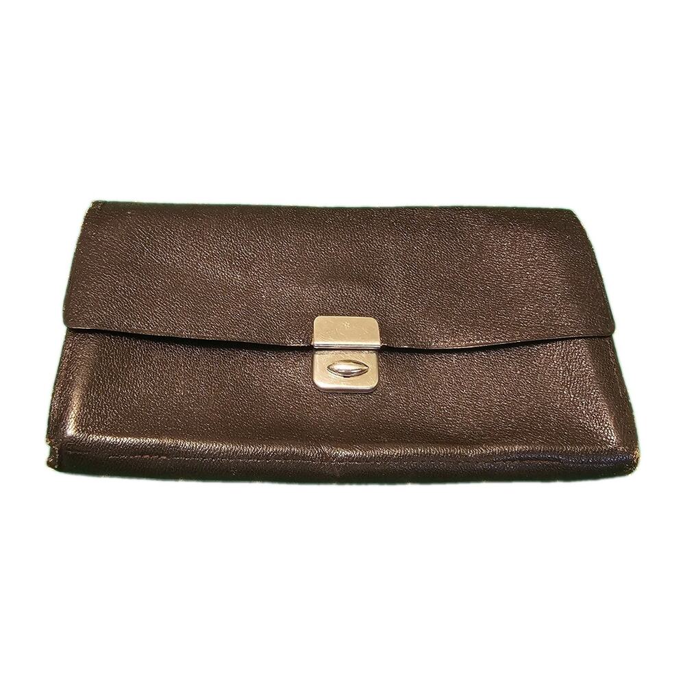 Vintage DePe German Leather Wallet Waiter Cashier Clutch Purse Mid Century Brown
